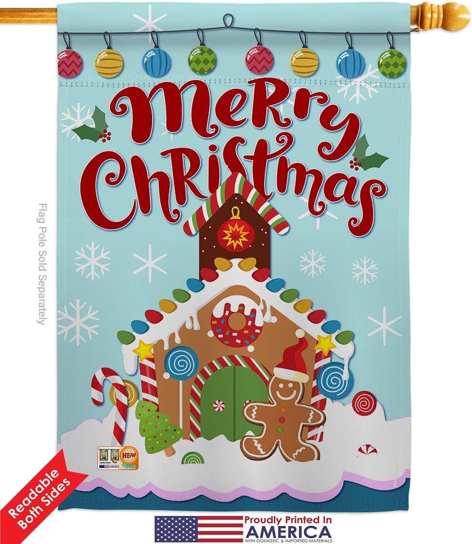 Gingerbread Flag Merry Christmas Decorations Winter Tapestry Yard Front Door Signs Home Banner Wall Textile Poster Room Wall Scroll Hanging Gifts For Grandma Indoor Breeze Decor Made In USA