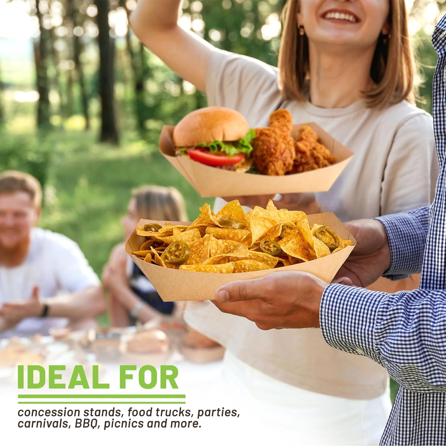 ZORRITA 5 LB Extra Large Paper Food Trays, 100 Pack Disposable Nacho Trays Kraft Paper Food Boats Party Serving Baskets for Sandwiches Burgers Popcorns Snacks