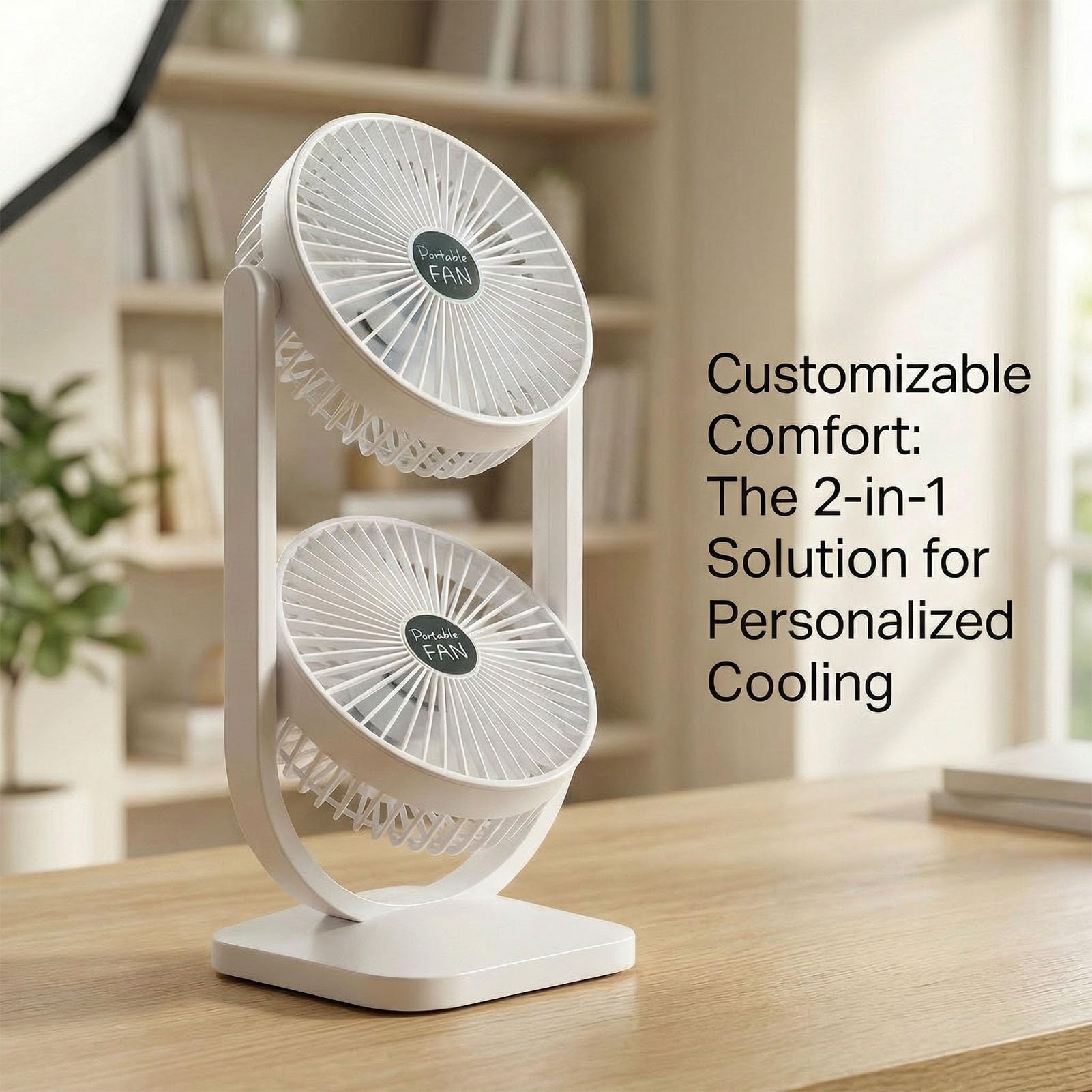 Ventilatore da Tavolo Doppia Testa, Ricaricabile USB 3 Velocità Elettrico