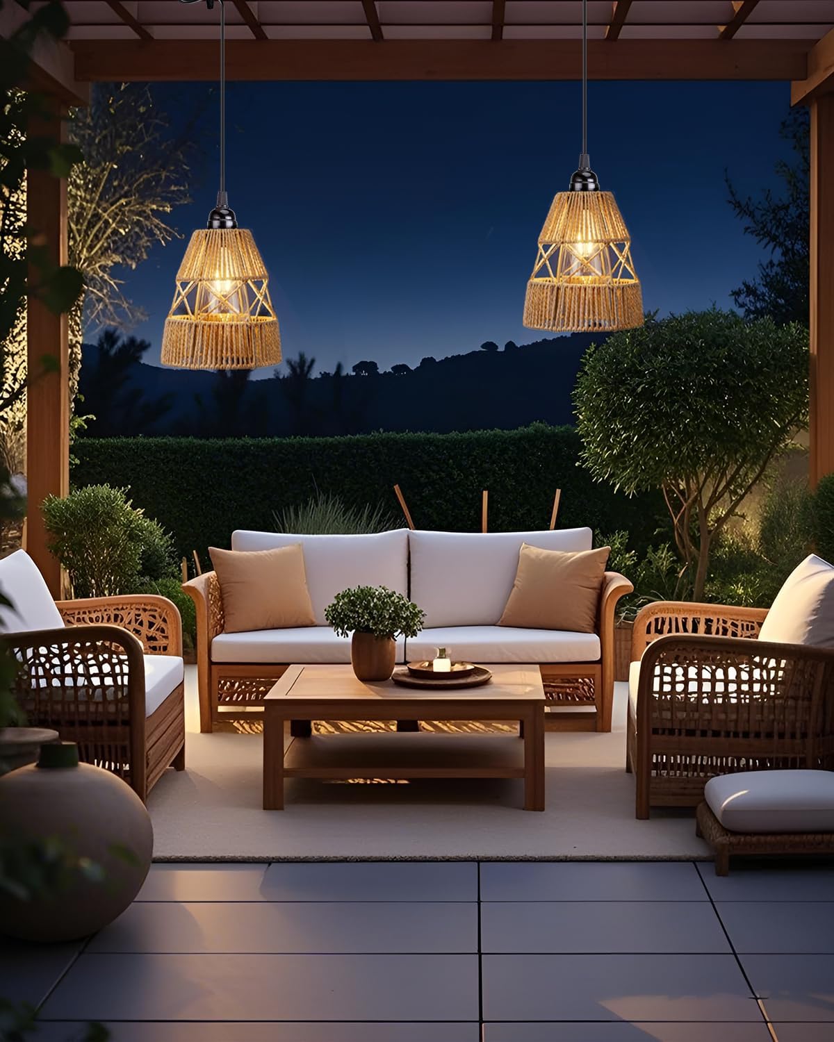 Battery Operated Chandelier Outdoor Waterproof, 2 Pack Hanging Pendant Light with Remote Control for Gazebo, Pergola, Porch, Balcony, Shed, Patio, Garden Decor