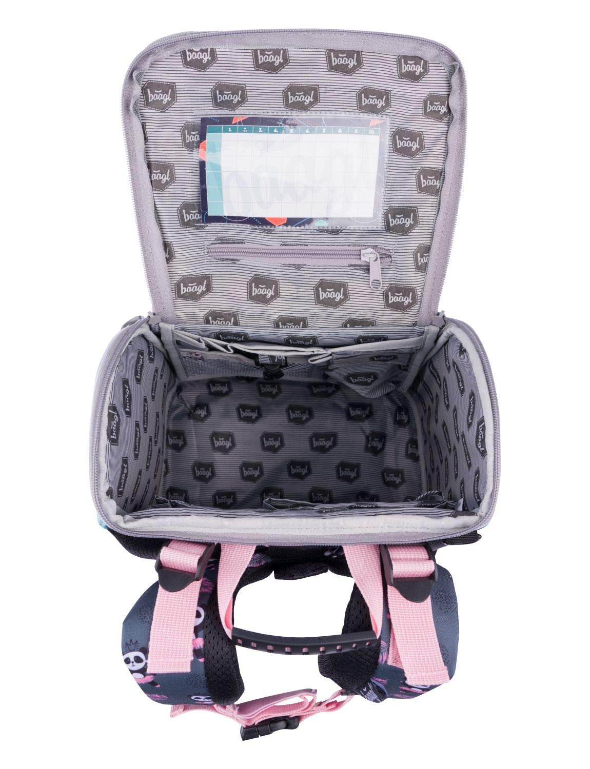 Baagl Set da 3 Pezzi Zaino Scuola Primaria con Cintura sul Petto, Zainetto Ergonomico per Bambini, Panda, 37x28cm