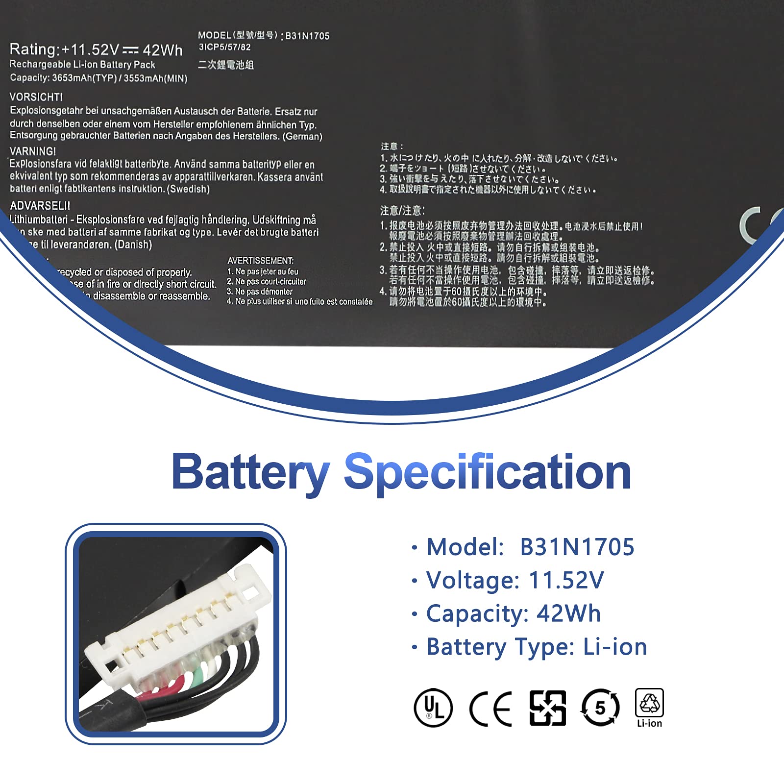 ANTIEE New B31N1705 Laptop Batería Compatible with ASUS VivoBook Flip 14 TP410 TP410U TP410UA TP410UF TP410UR TP410UAR ZenBook Flip 14 UX460UA Series Notebook 3ICP5/57/80 11.52V 42Wh 3653mAh