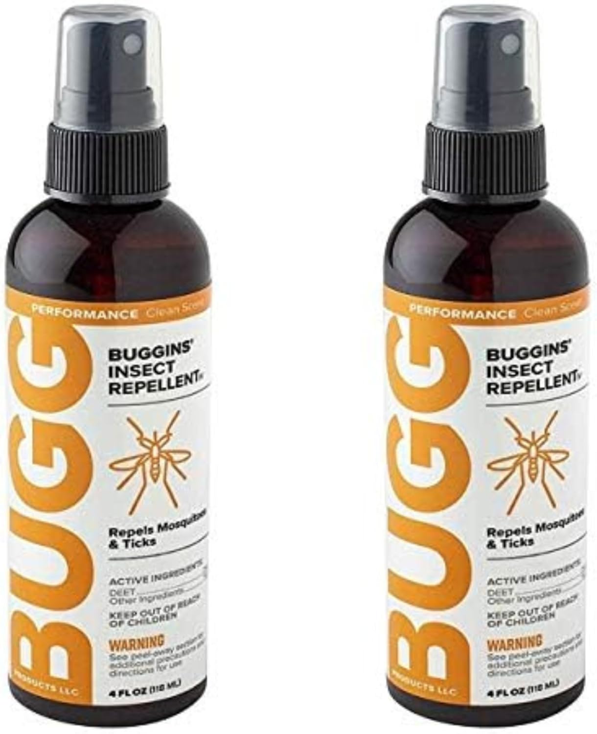 BUGGINS IV Performance - Insect Repellent - Mosquitoes, Gnats, Ticks, and Biting Flies, 25% DEET, Powdery Scent - 4 oz Pump Spray Bottle - 2 Pack