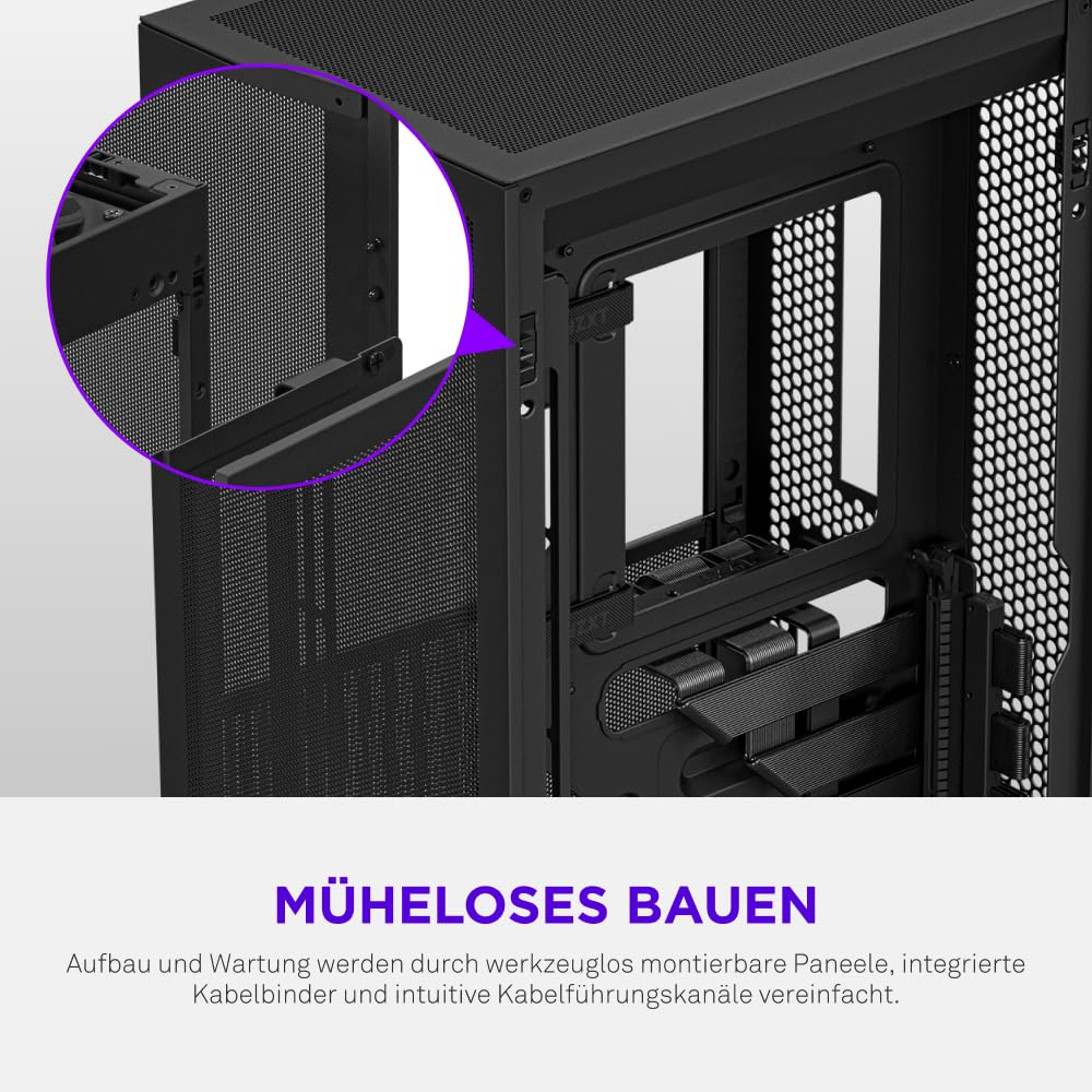 NZXT H2 Flow – Mini-ITX 20,7L High-Airflow PC-Gehäuse – Inkl. 2 x 120-mm-Lüfter Oben & PCIe 5.0-Riser Cable– 331-mm-Grafikkarte – 280-mm-Radiator – Schwarz