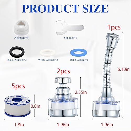 Miniatura 2 de Paquete de 9 filtros de agua para fregadero, giratorio de 360, purificador de grifo de baño con llave, elimina fluoruro de cloro, metales pesados,