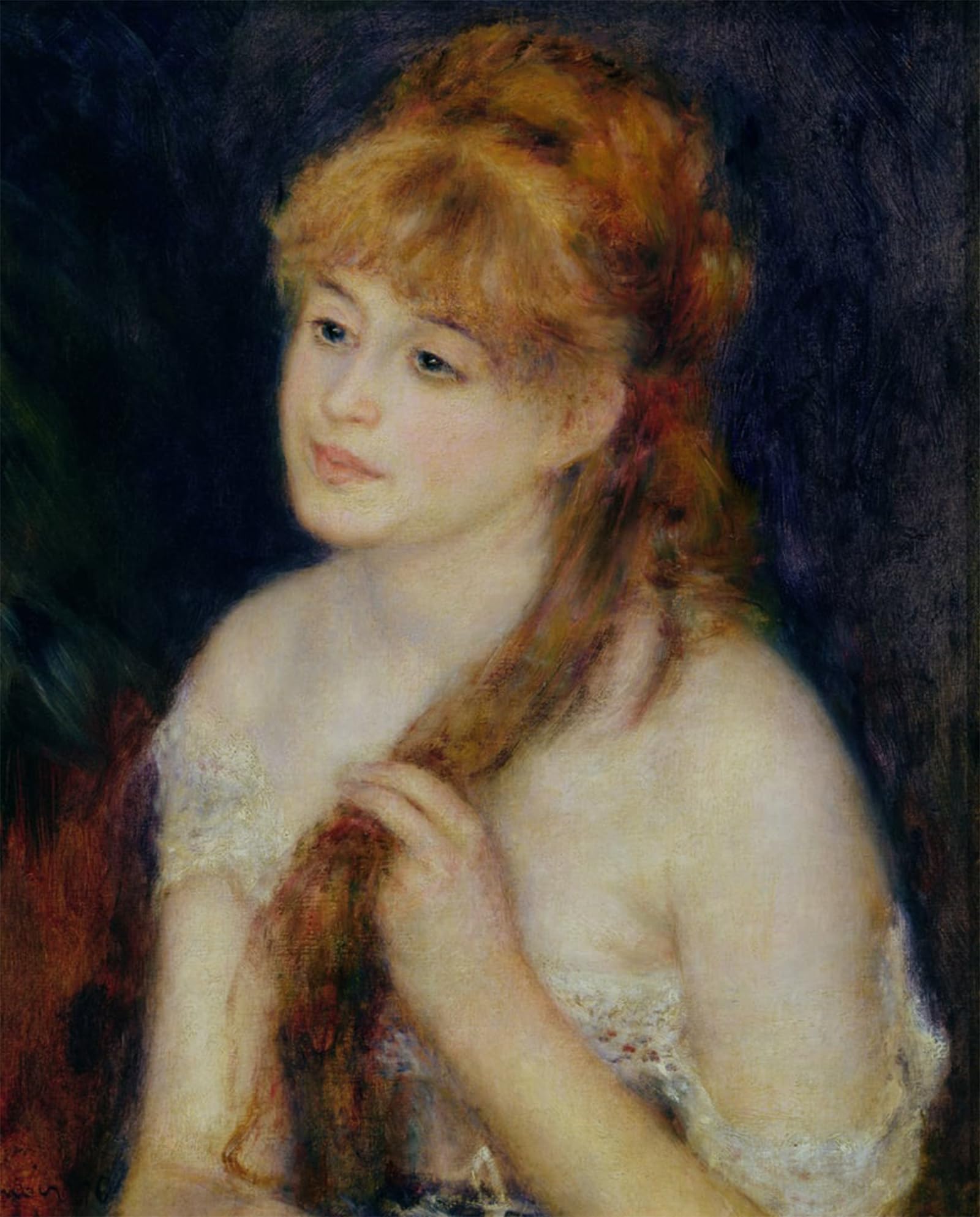 ARTXLXXBN Famous Prints Artwork Pictures Poster Painting Art Young Woman Braiding Her Hair by Pierre Auguste Renoir Artwork Landscape Pictures for Home Decor 60x90cm