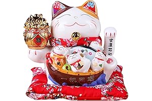 Premium 7" Japanese Cat Lucky Fortune Waving Maneki Neko Statue for Wealth and Fortune