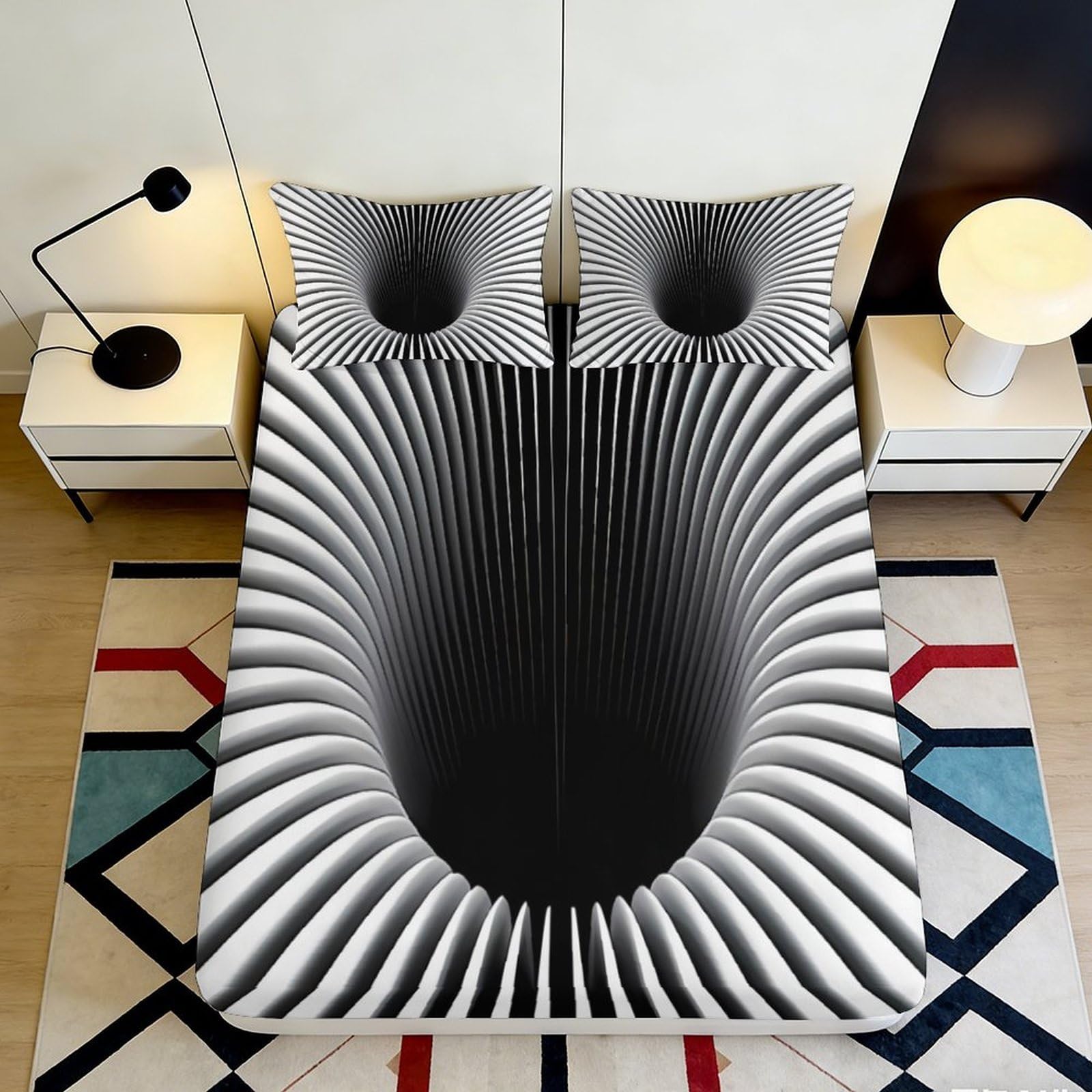 Pnayamiorkfel Style-7 3D Printed Black Hole Illusion Fitted Sheet Microfiber Soft Anti-Slip Optical Tunnel Bed Cover For Bedroom Dorm Decor 90X200x25cm