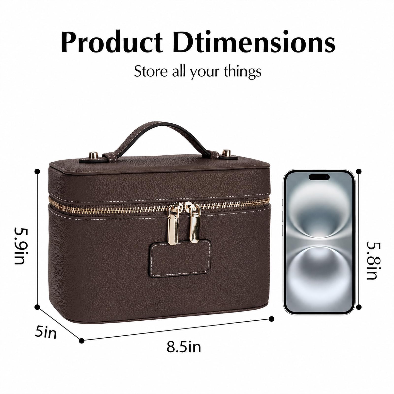 Kosmetiktasche Groß, Lederimitat Kulturtasche Damen, Travel Make Up Bag mit Fächern und Griff, Reise Leder Beauty case Schminktasche Hartschale
