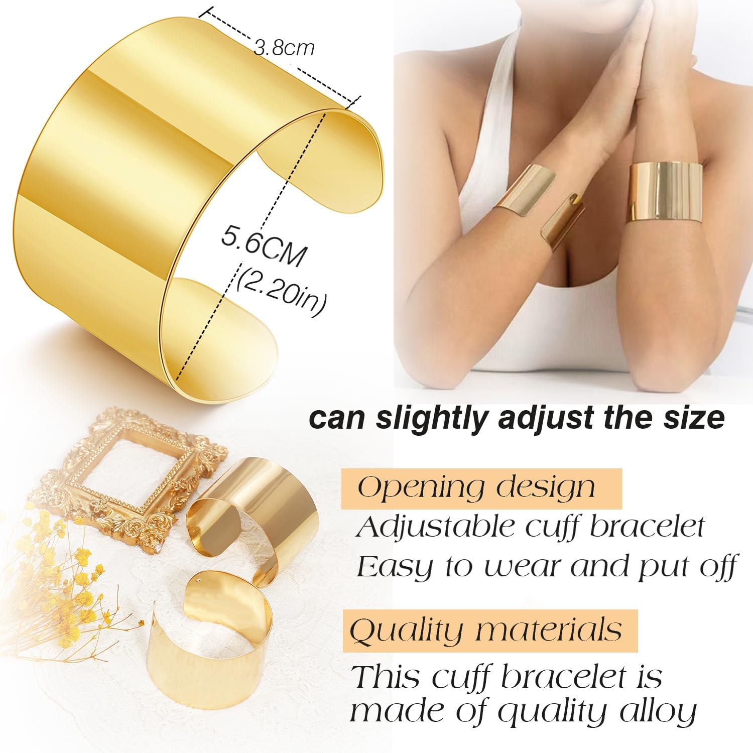 BROCC 2Pcs Gold Chunky Cuff Bracelets Set for Women Open Wide Bangle Bracelets Irregular Minimalist Statement Bangle Bracelets Punk Jewelry - Image 2