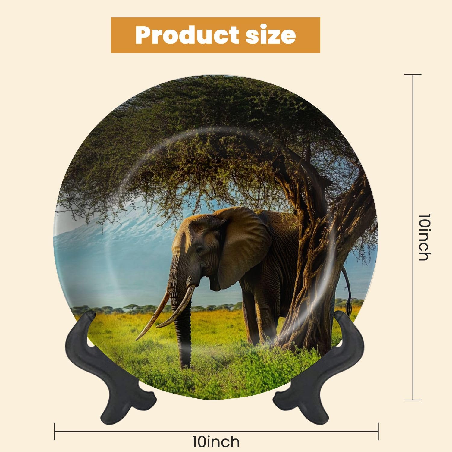 Decorative Plates for Display African Elephant Giant Tusks grazing Front Kilimanjaro Gift Plates Ceramic Collections Plates Hanging Artwork for Living Dining Room Kitchen Souvenir