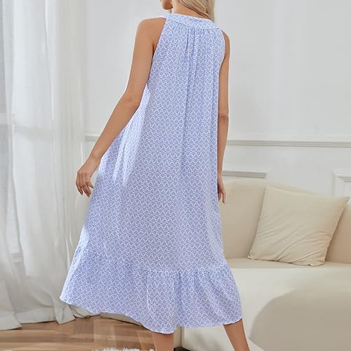 Miniatura 2 de FMIRREO Camisón de algodón para mujer, sin mangas, suave, cómodo, camisón largo para mujer