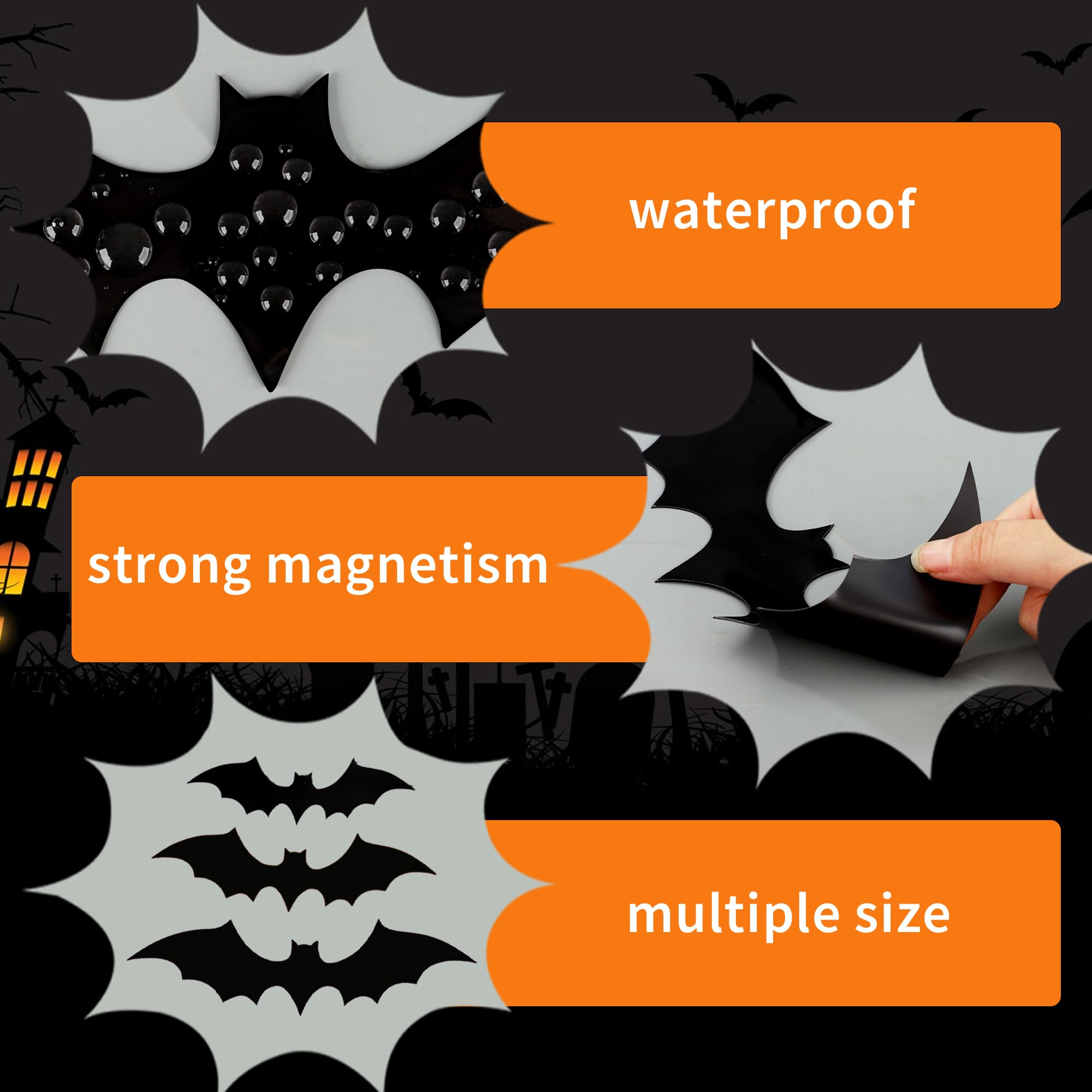 24 pipistrelli magnetici per Halloween, decorazioni per porte di garage, magneti neri, pipistrelli adesivi per esterni, per Halloween, garage, porte, auto, frigorifero, interni ed esterni, decorazione
