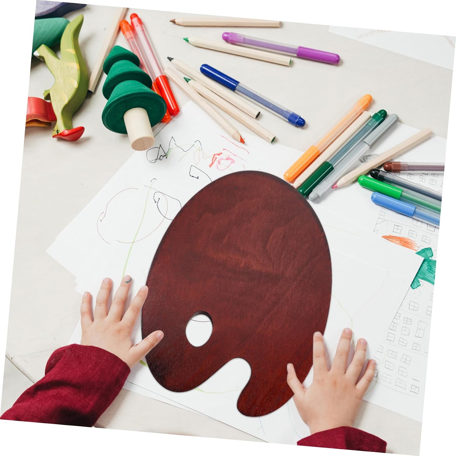 Homoyoyo 1Pc Wooden Painting Pallet Color Mixing Tray for Watercolor Art Supplies Walnut Color Mixing Plate Durable Retro Design for Artists Students