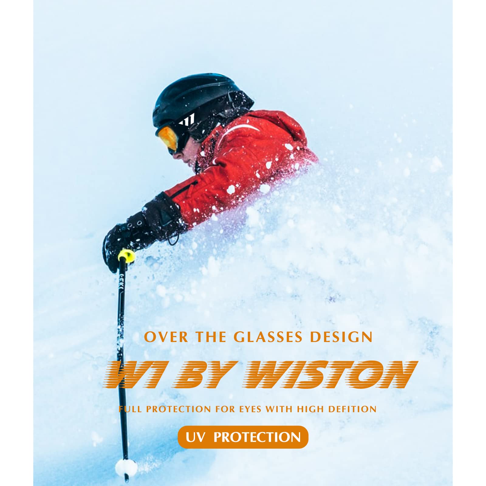 WISTON Gogle narciarskie - OTG gogle śniegowe/snowboardowe dla mężczyzn, kobiet i młodzieży, 100% ochrona przed promieniowaniem UV (czarna rama/czerwona soczewka)