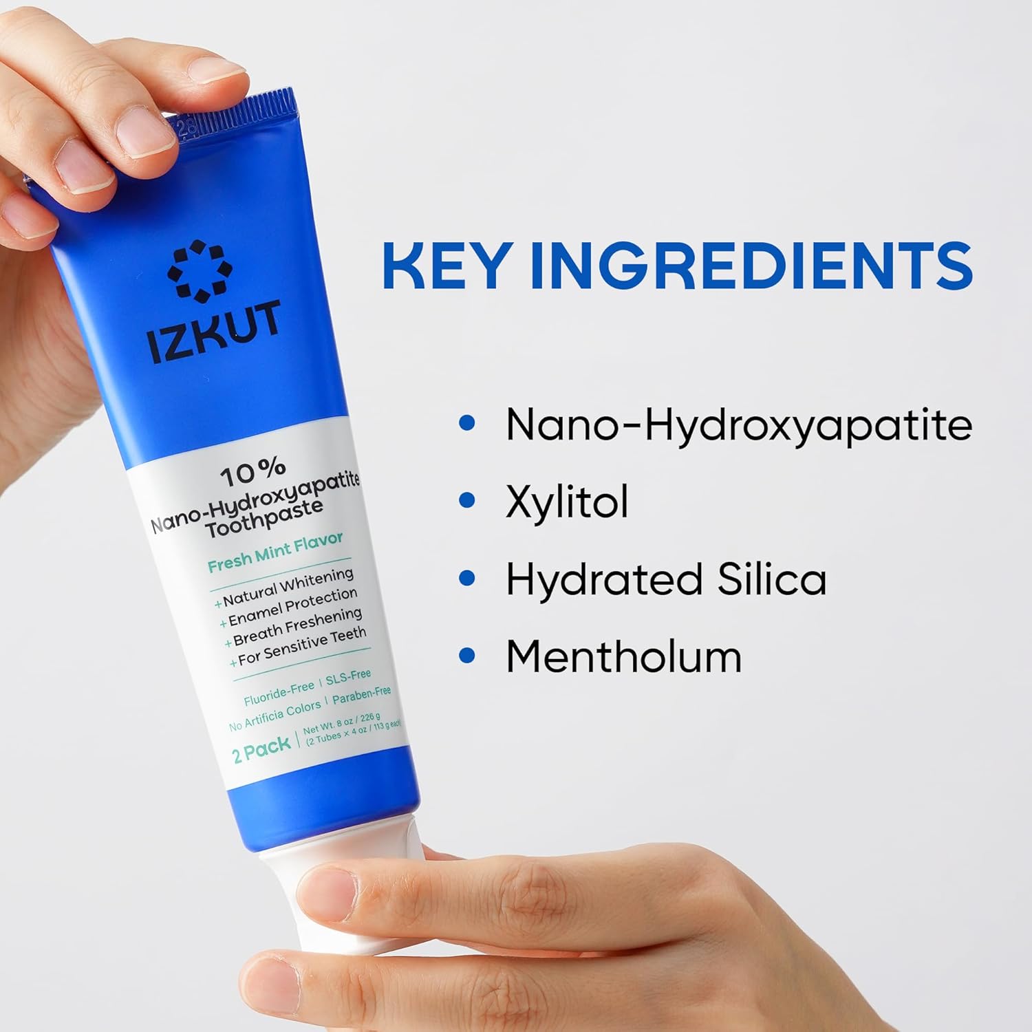 IZKUT 10% Nano Hydroxyapatite Toothpaste: Fluoride Free Natural Whitening Toothpaste for Sensitive Teeth, Enamel Support, Plaque Remover, SLS Free, Fresh Mint Flavor, Adults & Kids, 4 oz (Pack of 2) - Image 6