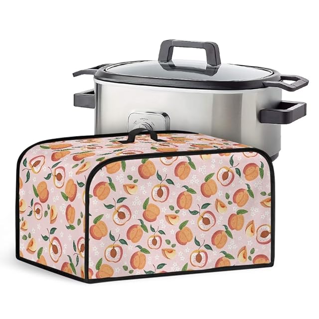 Dust Cover for Slow Cooker Waterproof Kitchen Appliance Protector with Side Mesh Pocket and Top Handle Peaches Print