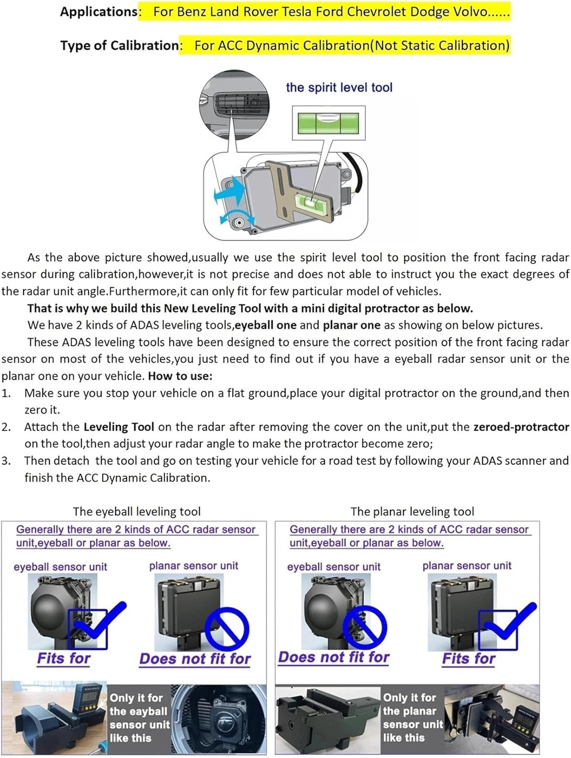 ADAS Calibration Dynamic ACC Positioning Tool for Eyeball Unit, Angso-auto Angle Leveling Tool Accessory for Auto