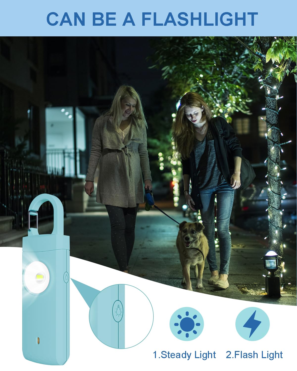 Alarme de sécurité personnelle rechargeable pour femme, sirène bruyante, lumière stroboscopique SOS LED, chargement USB, soyez en sécurité avec alarme personnelle porte-clés pour femme,