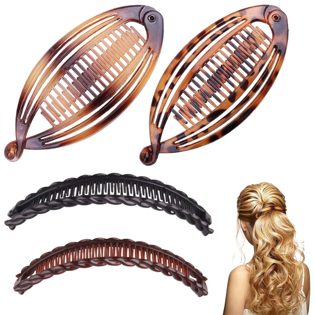 4 Fermagli per Capelli a Banana, Banana Clip Pettine per Capelli, in Resina, per Capelli e Banane, per Coda di Cavallo, Accessori per Lo Styling dei Capelli a Incastro, per Donne e Ragazze