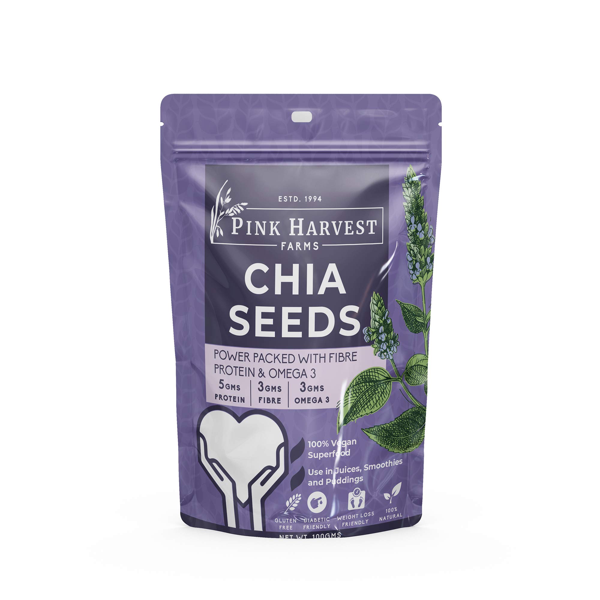Pink Harvest Farms Chia Seeds Pouch (100 g) (B06X189FVP) Amazon Price History, Amazon Price Tracker