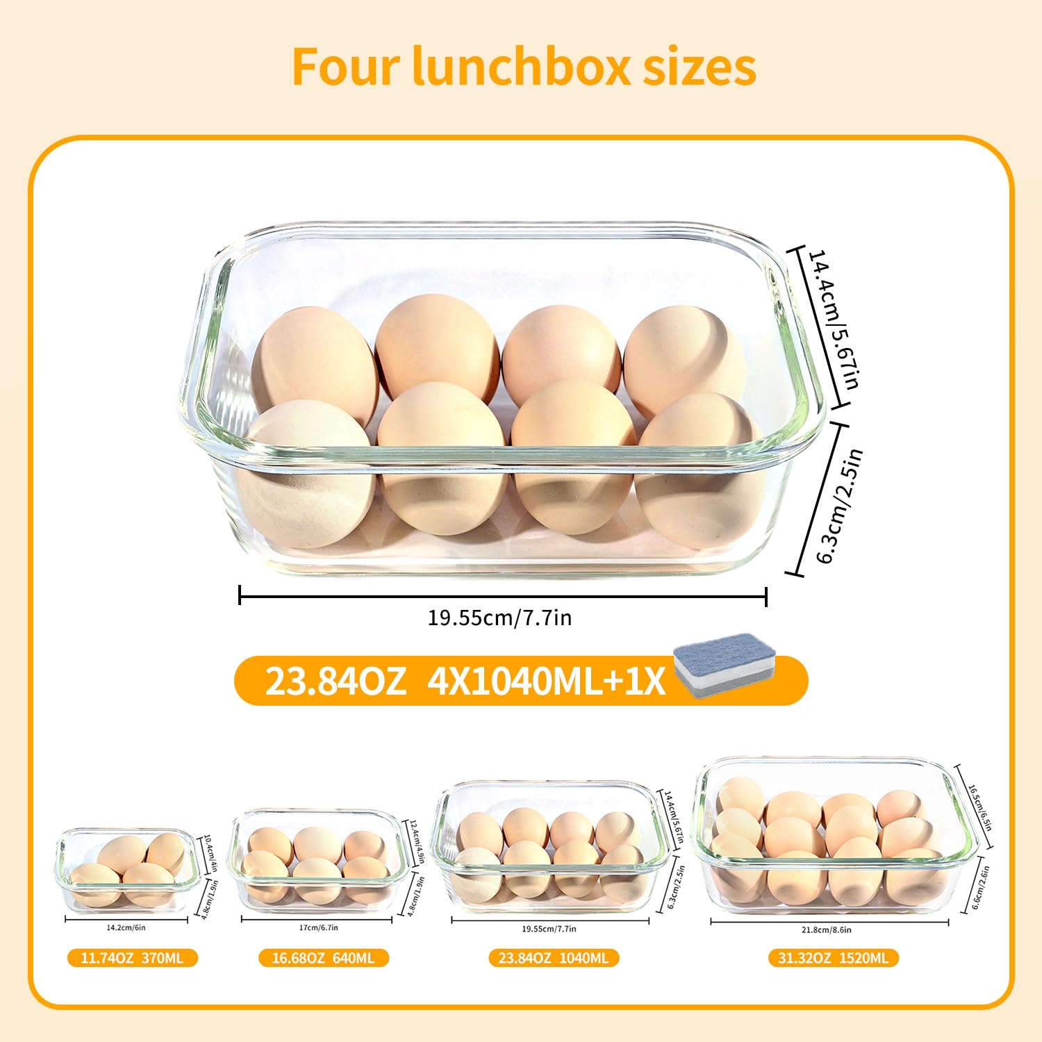 LNWSN Récipient en Verre avec Couvercle 4x1040ML, Verre avec Couvercle Récipient de Stockage des Aliments hermétique Extrêmement Solide pour éviter Le Transfert de Saveur, adapté aux gourmets
