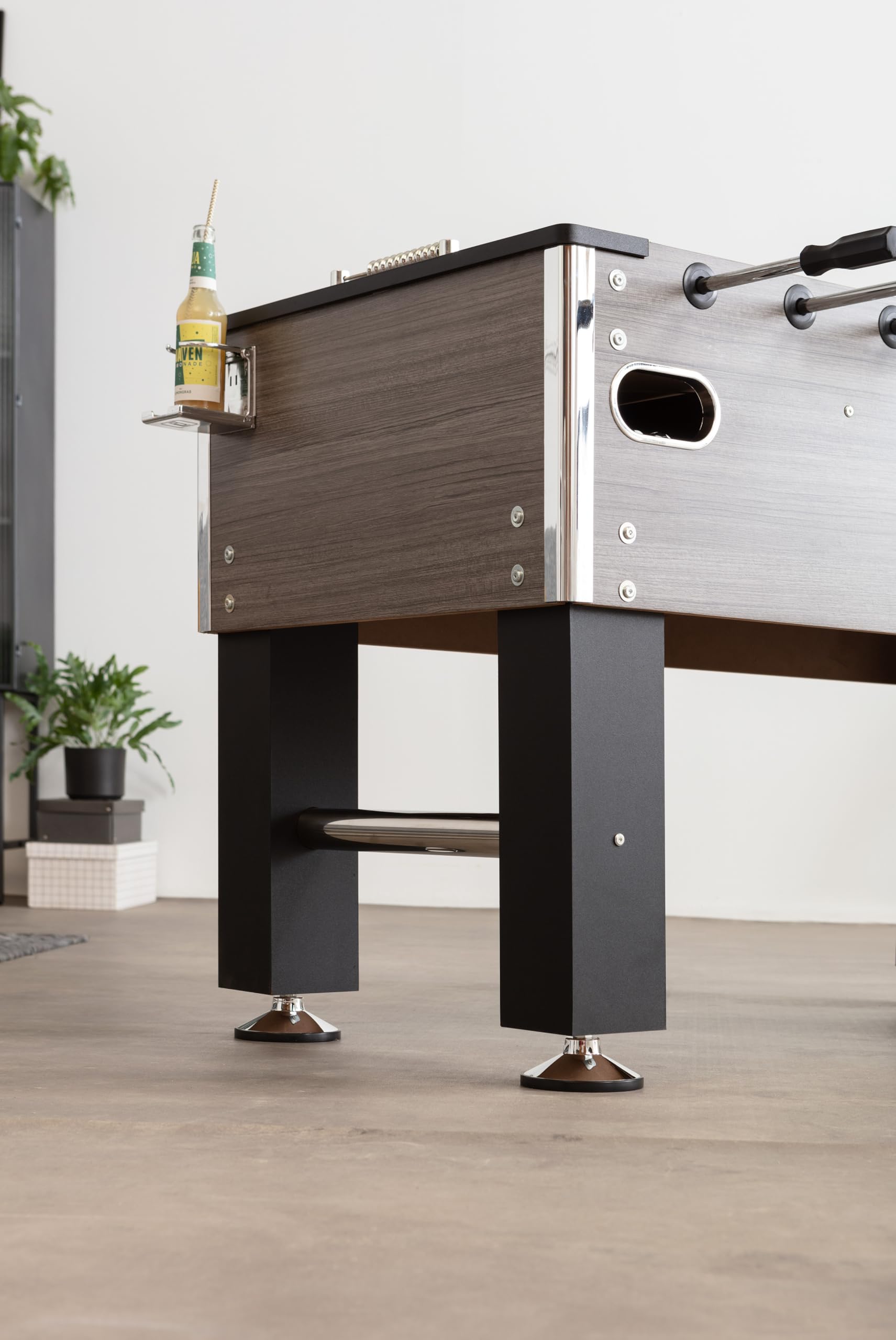 Bandito Kickertisch Profi Soccer Deluxe,braun,schwarz,Eiche-grau,massiver und robuster 80 kg Fußballtisch,Stabiler Tischfußball für Jugendliche und Erwachsene,Turnier-Tischkicker mit Getränkehalter
