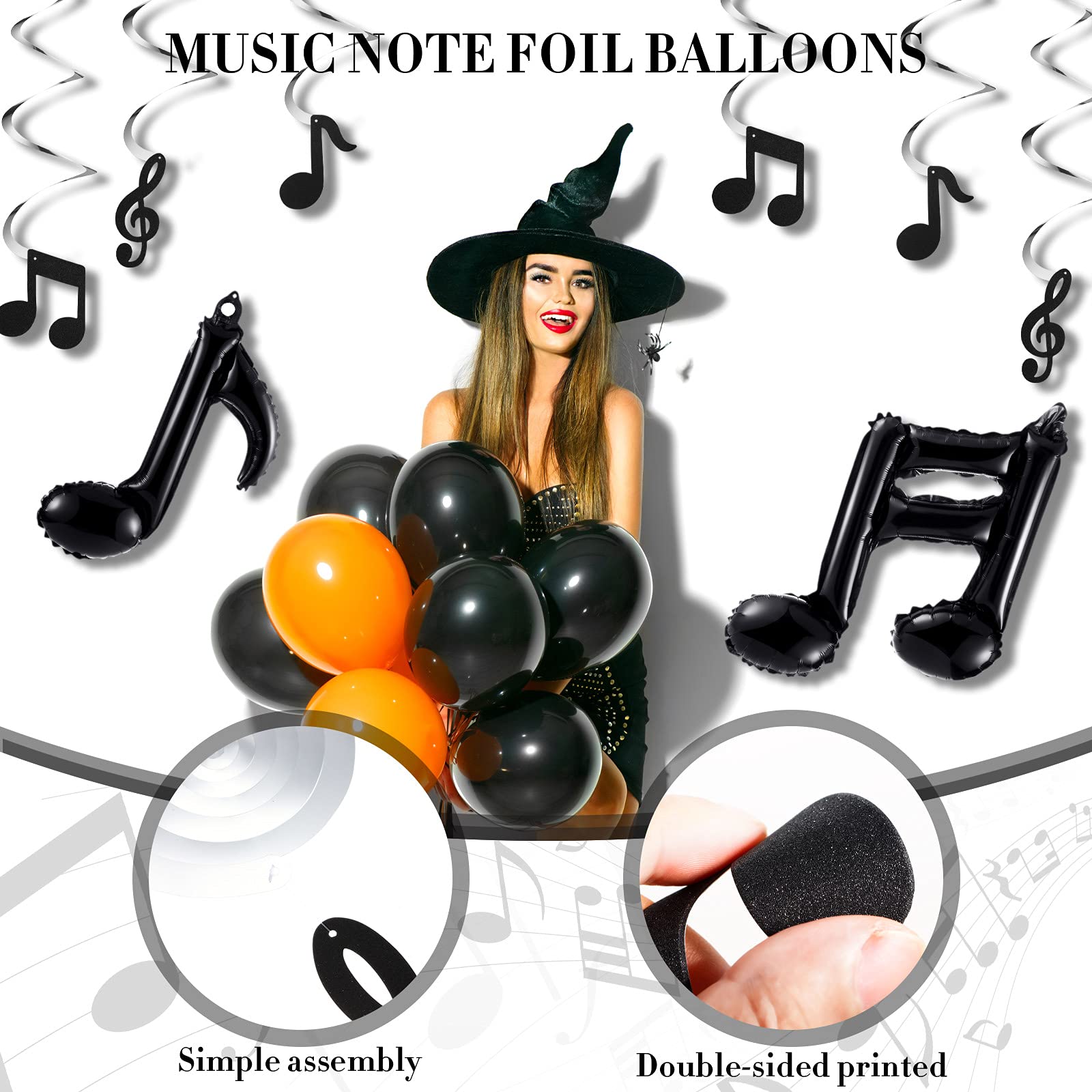 10 Stück Musiknoten-Luftballons – Folien-Aluminium Für Mottoparty – Schwarz, 35–50 Cm