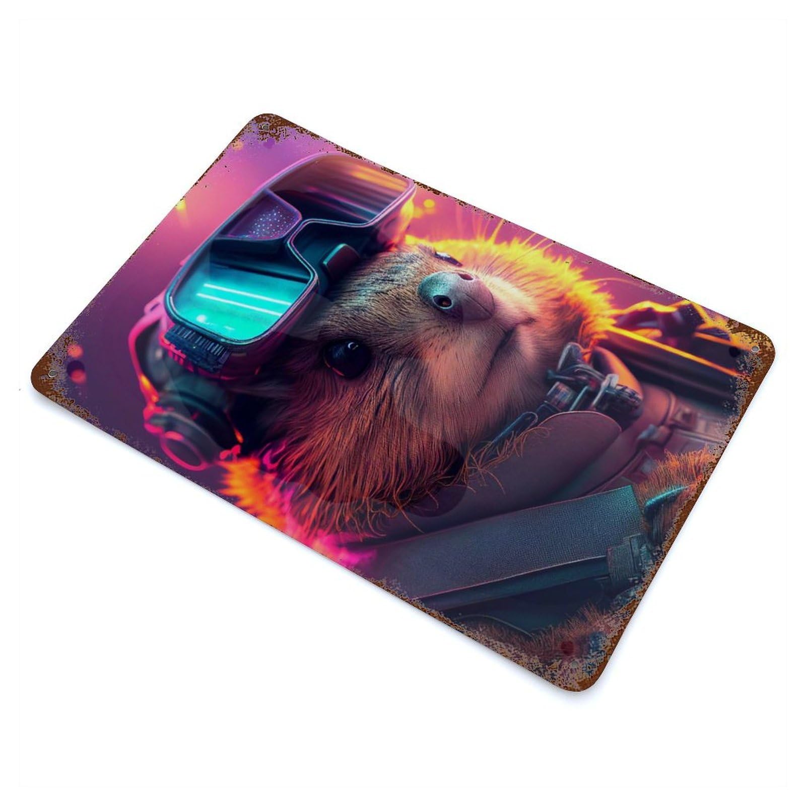 Beaver Futuristic Weathered Tin Sign 11.8"x7.9", Ideal for Shed, Workshop And Garage Wall Decor