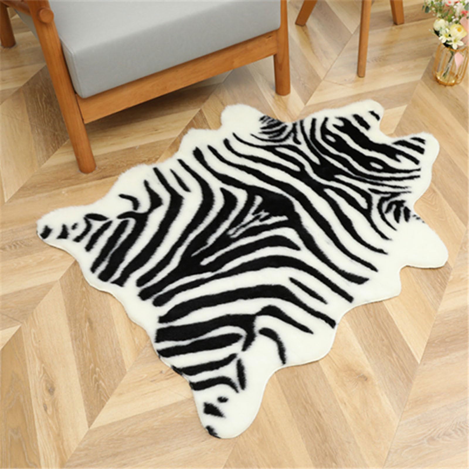Tapis De Salon Imprimé ZèBre,Tapis Imprimé ZèBre Imitation,Tapis Imprimé ZèBre en Fausse Peau De Vache,AntidéRapant,Confortable,Lavable,pour Chambre,Salle à Manger,Couloir Et Bureau