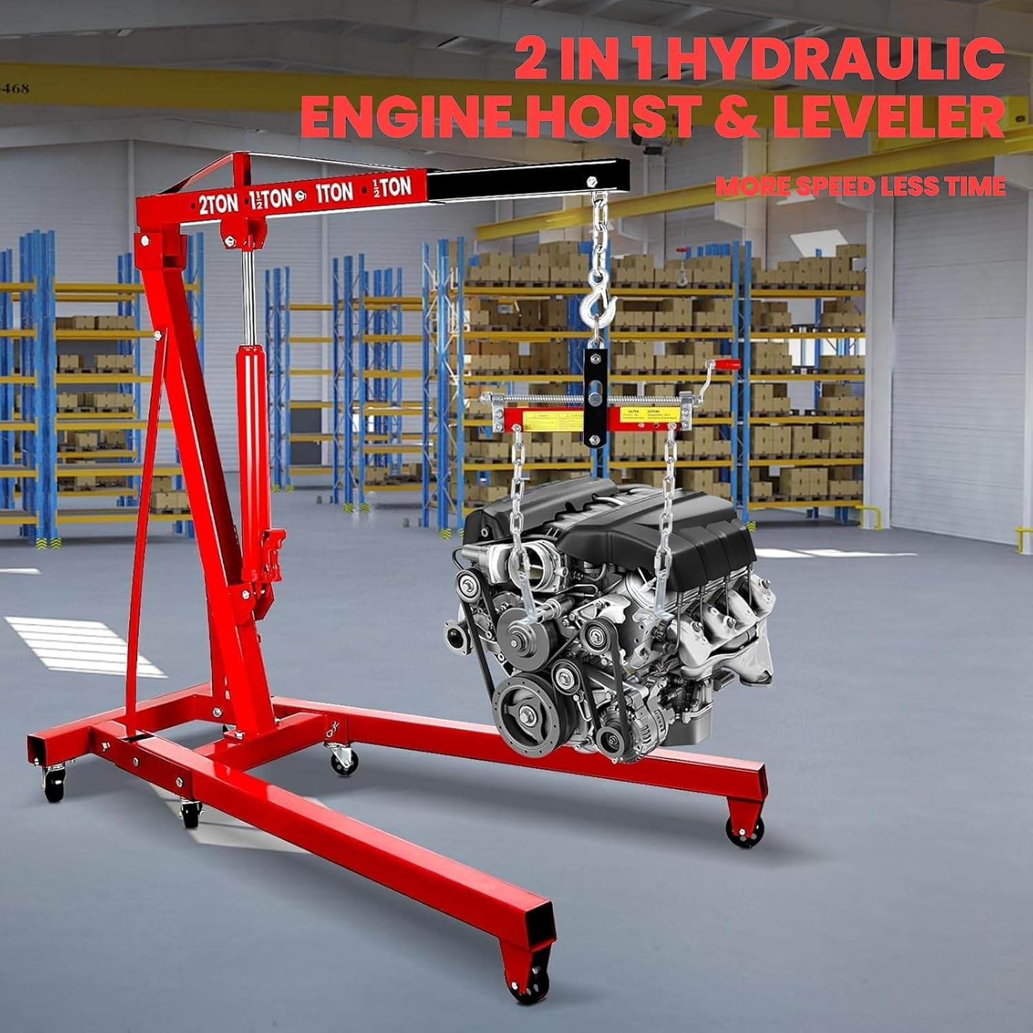 Engine Hoists & Stands,2 Ton 4400 LBS Heavy Duty Alloy Steel Folding Cherry Picker Engine Hoist,Engine Lift for Workshop Warehouse Garage