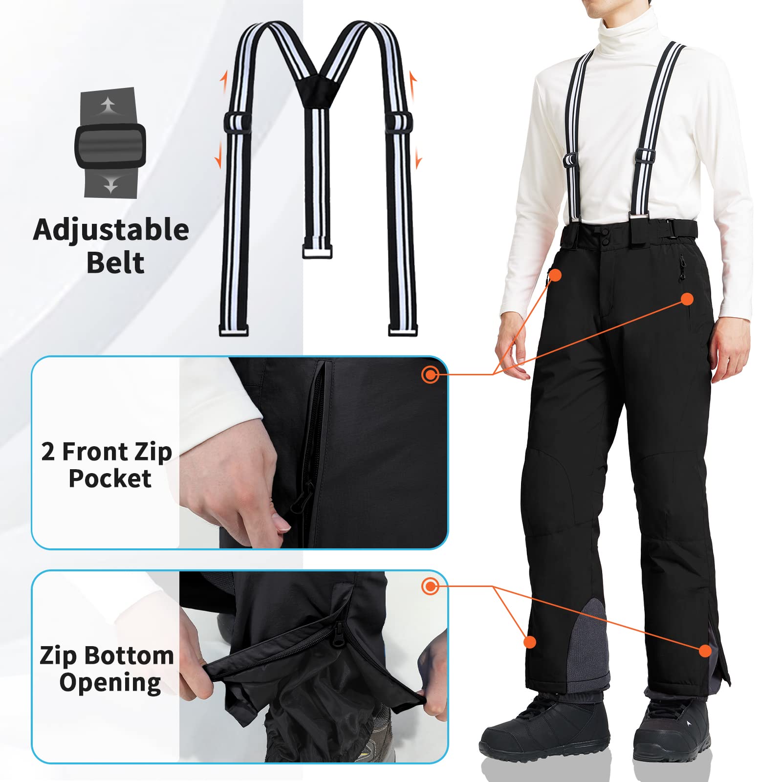 AOLI RAY Herren Skihose Outdoorhose Hosenträger Wasserdicht Gefüttert Ski Hosen Wanderhose Schneehose Snowboardhose Winddicht Winter Outdoorhose
