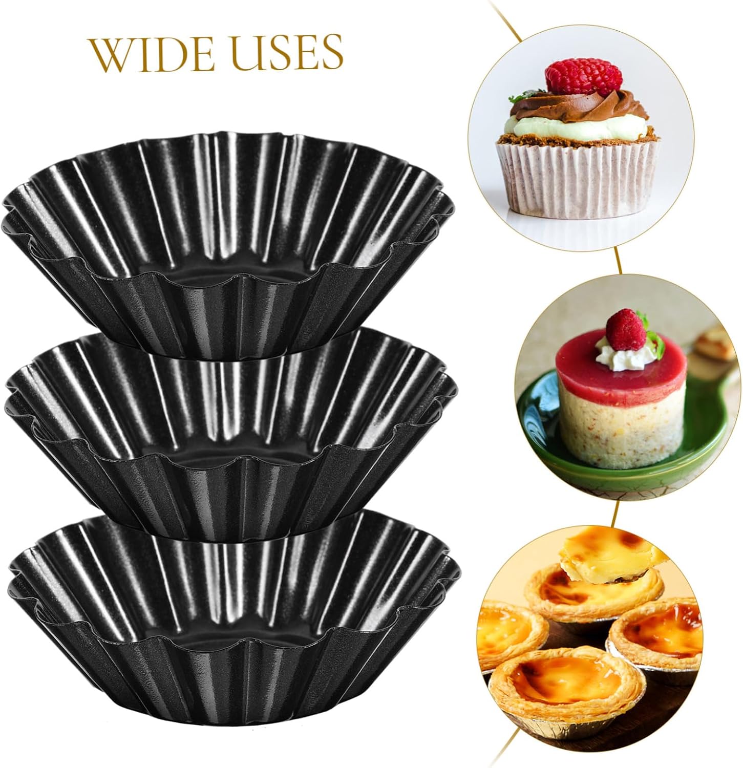 Cabilock 12pcs Carbon Steel Flower Tart Pans Non-stick Muffin Pans Easy to Use Clean for Egg Tart Cupcake Baking Dishes