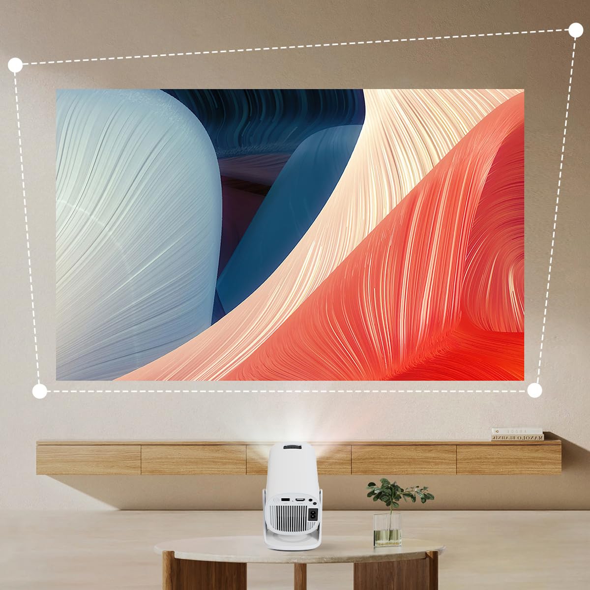 PRIXTON Proyector portátil Dalí, 4.800 lúmenes, 110 ANSI lúmenes, Mando a Distancia, 30.000 h, 32” a 120”, Conexión HDMI/USB/AC IN, Resolución HD Compatible con Full HD 4K LED, Color Blanco