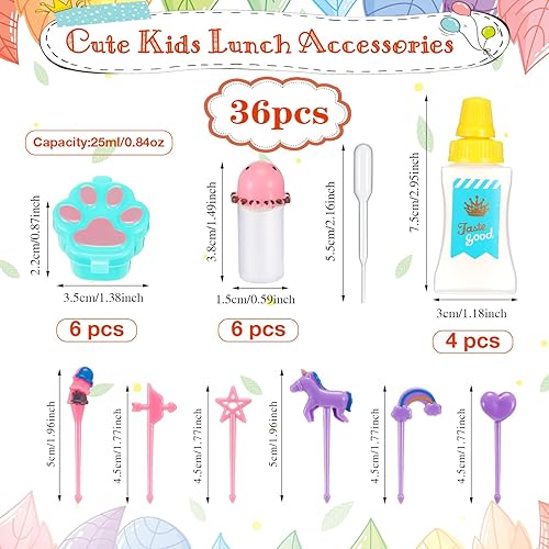 Miniatura 2 de 50 piezas de accesorios para cajas Bento para niños, incluyendo palillos de alimentos, mini botellas de condimentos, botellas exprimibles de