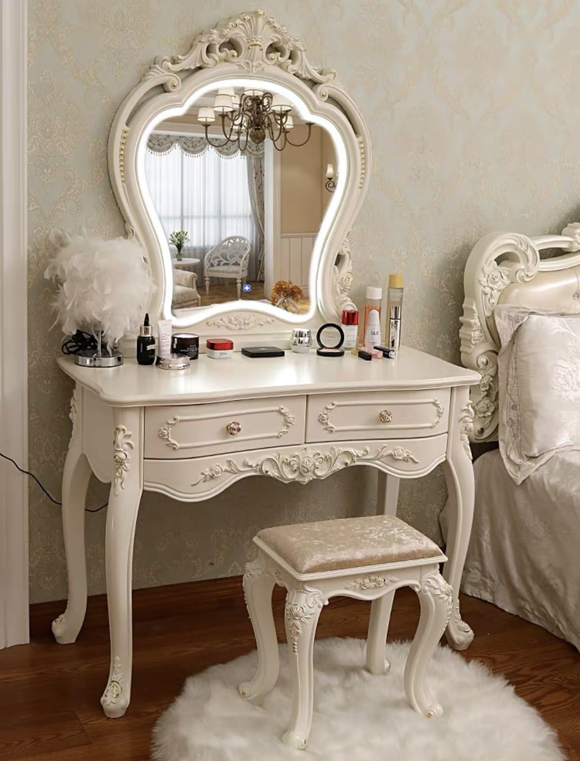 Amazon｜ドレッサー 鏡台 北欧風 エレガント ロココ調 シリーズ 化粧台
