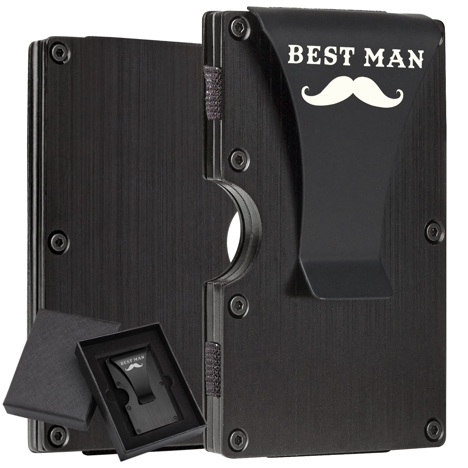 awofer Best Man Wallets Personalized Gifts Set Custom for Groomsmen Metal Black Wallet Aluminum with Money Clip Engraved Best Man Gifts Elegant Card