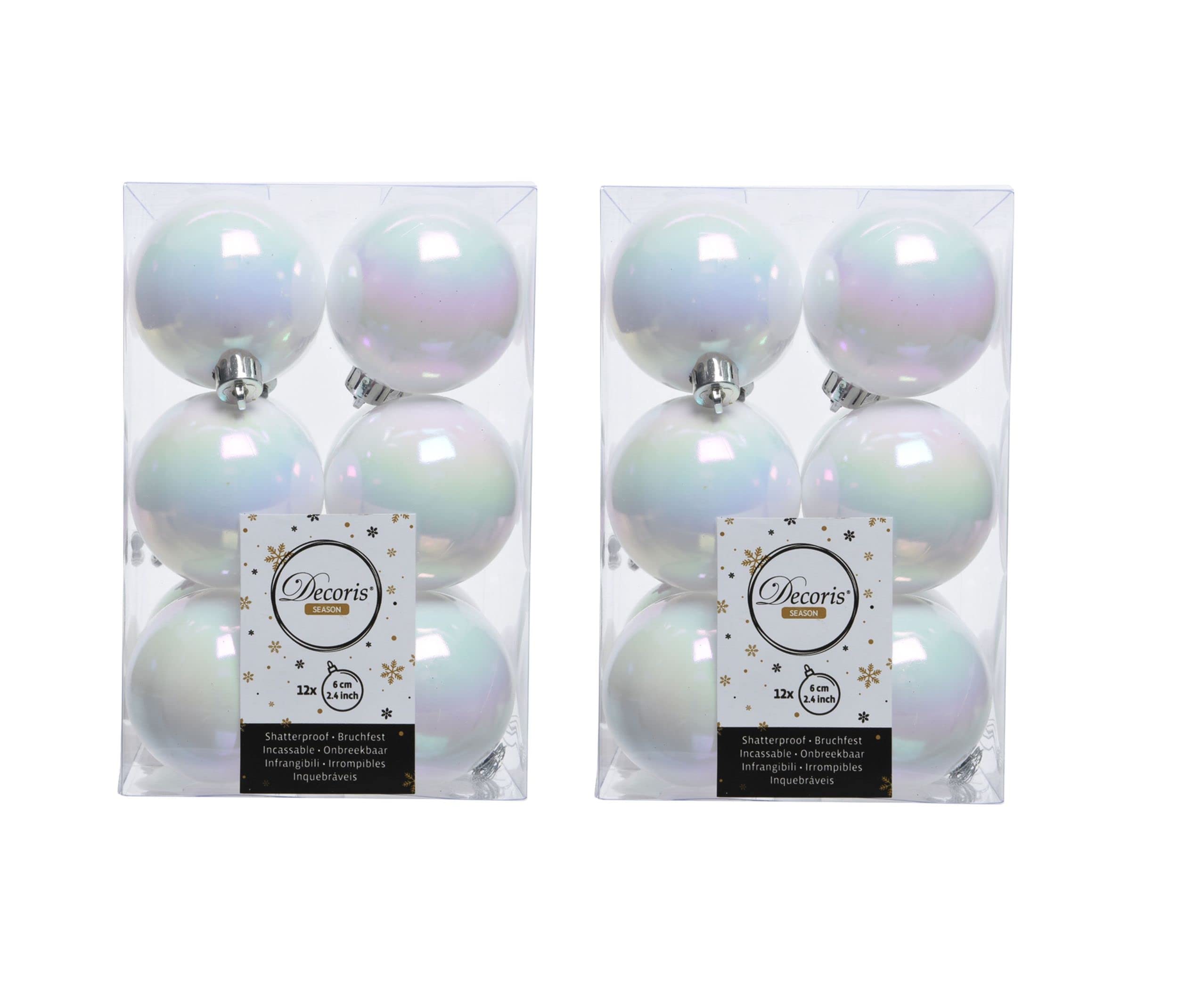 Shop4allsorts White 24 Iridescent Christmas Baubles Shatterproof Luxury Tree Decor 6Cm Iris