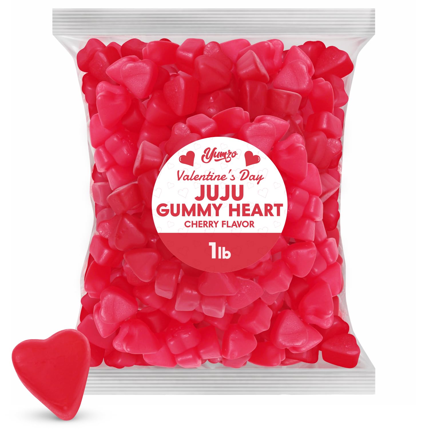 Valentine's Day JuJu Cherry Hearts Gummy Candy, 1lb Pack of Valentine's Day Candy Bulk, Ideal Valentine Candy for Classroom Parties and School Parties