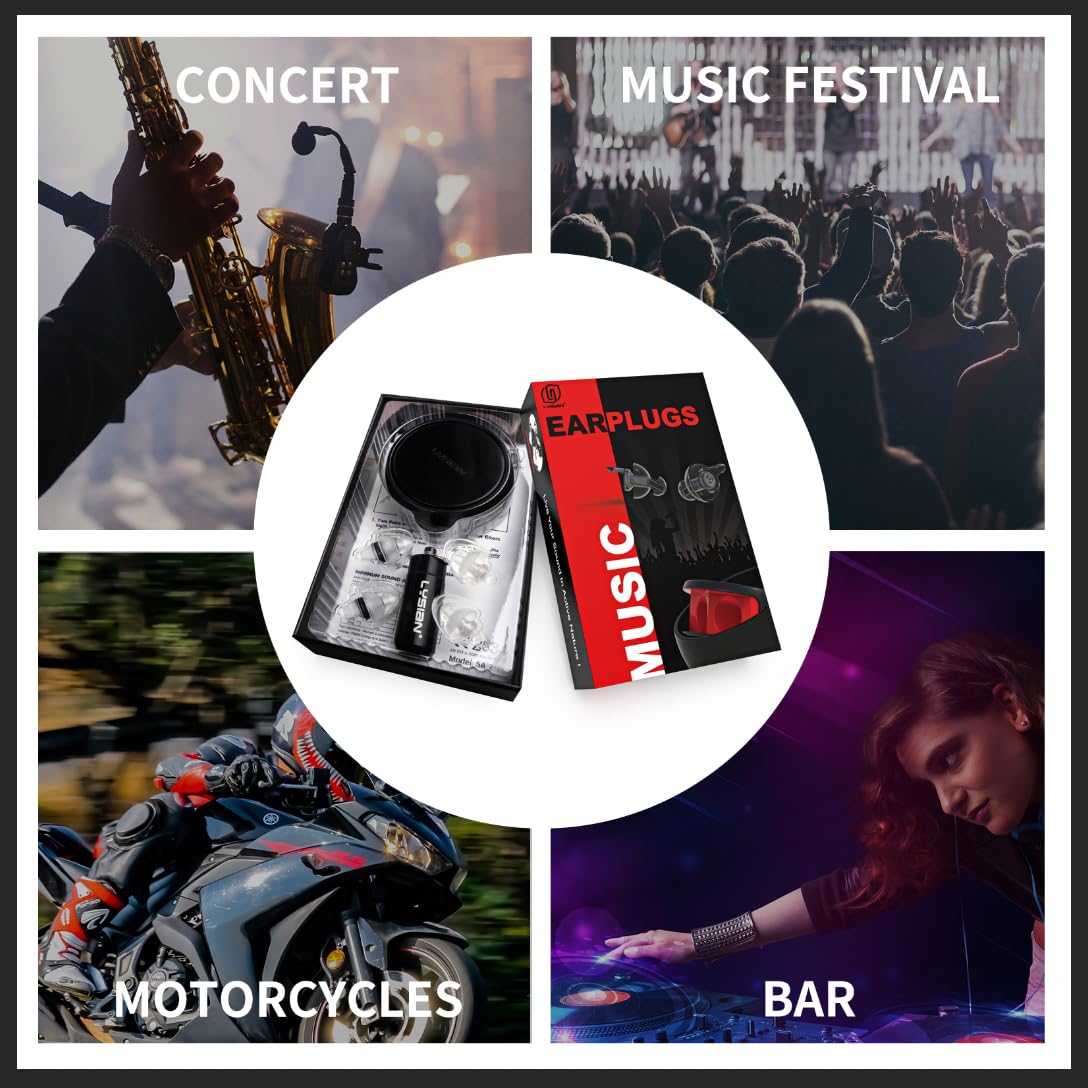 LYSIAN Lot de 2 paires de bouchons d'oreilles haute fidélité pour concert - Coupe ergonomique - Réduction du bruit - Pour musiciens, moto, festival de musique, jeux, DJ, batterie