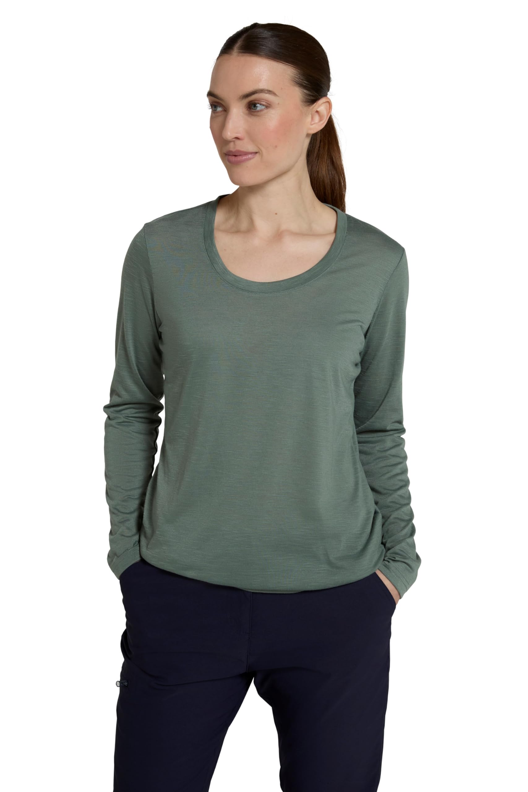 Mountain Warehouse Agra Womens Long-Sleeve Slub Top - Moisture Wicking, Breathable & Quick Drying Lightweight Ladies Tee Shirt - Spring Summer Holiday & Outdoors Khaki Women's Size 20