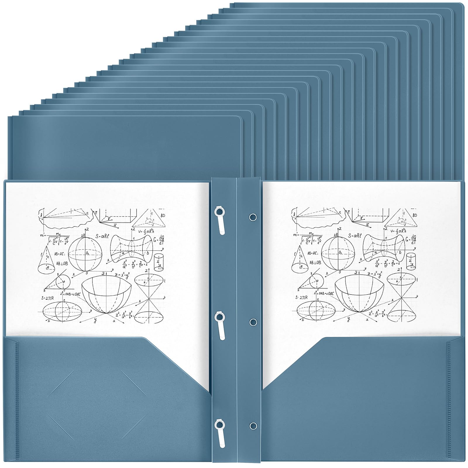 Yeaqee 80 Pcs Plastic Folders with Pockets and Prongs Plastic Folder 2 Pockets 3 Prongs with Business Card Slot Back to School Folders for Students, Teachers, Office Workers (Blue-Gray)