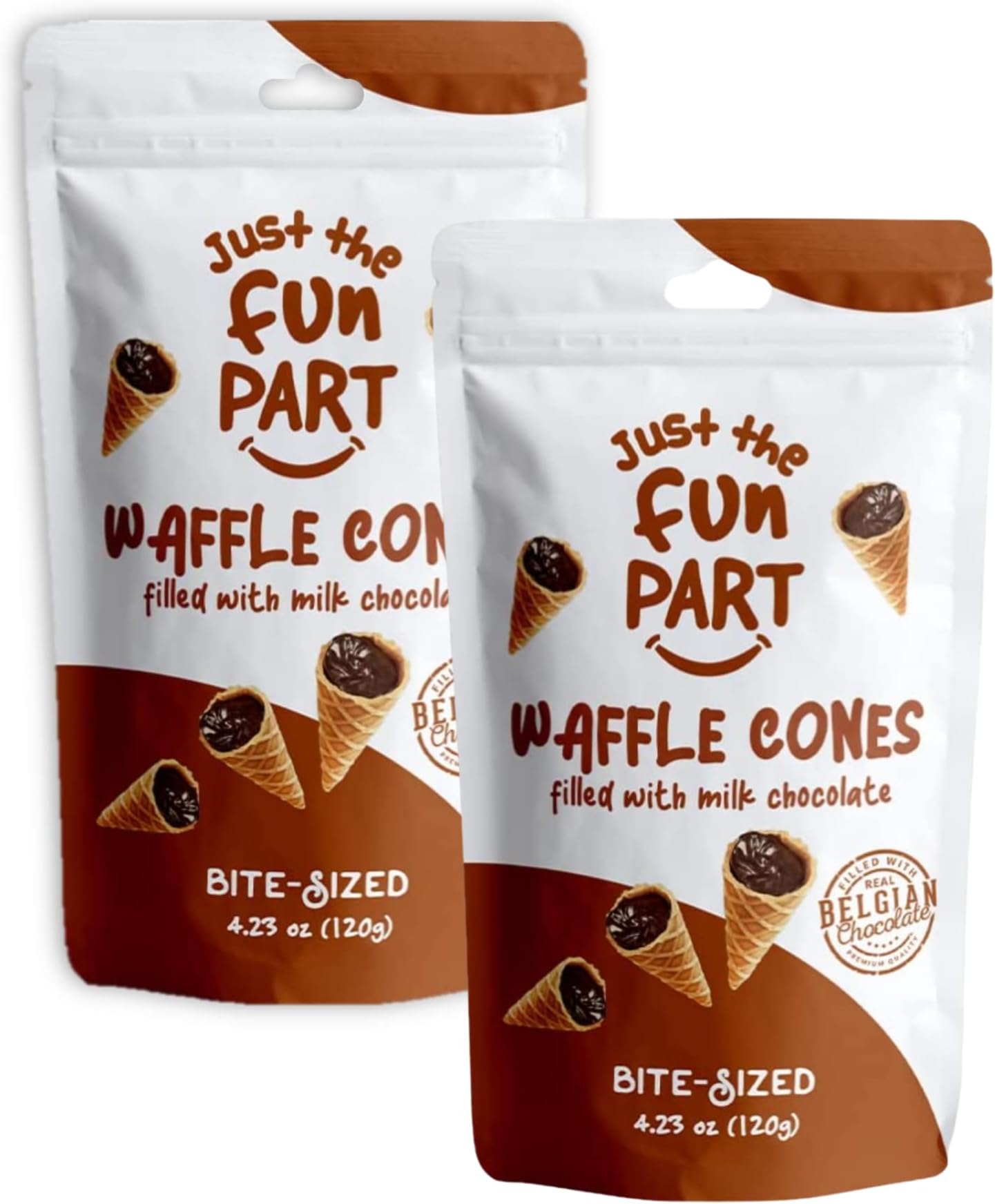 Bite-Size Crispy Mini Waffle Cones | Filled With Premium Belgian Chocolate | Great For Snacks, Desserts, Grab & Go | Kosher | 4.23 Ounce (Pack of 2, Milk Chocolate)