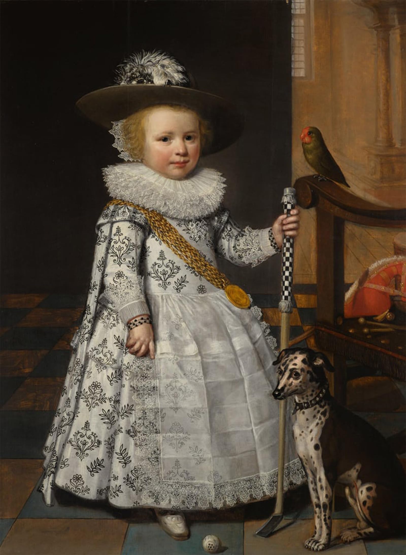 HRJUBWREE Famous Paintings Pictures Artwork Picture Portrait of a Young Boy with a Golf Club and Ball by Jan Anthonisz Van Ravesteyn Photo Wall Print for Office Decor 60x90cm