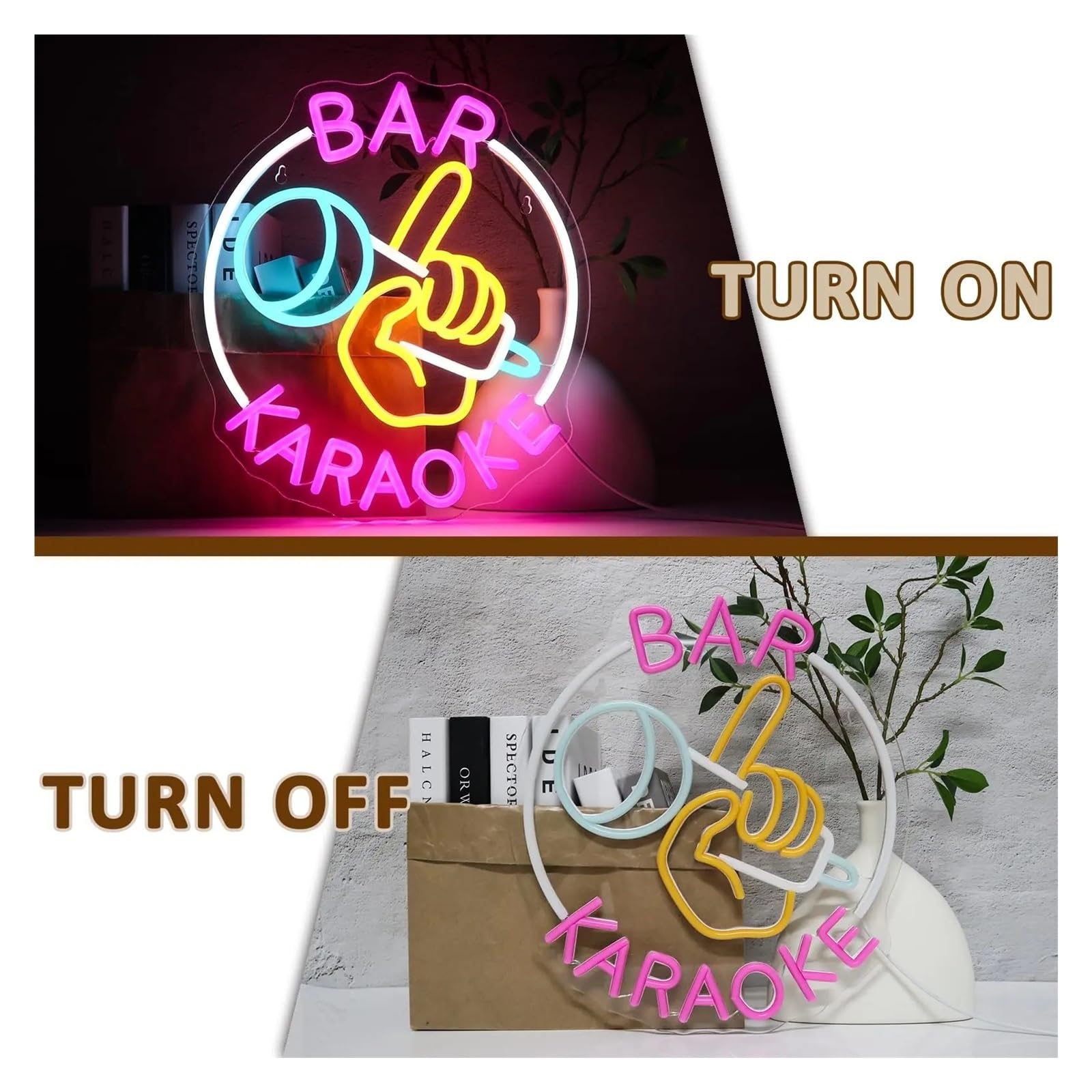 Insegna al Neon LED Karaoke Bar Insegna Al Neon Luci Dimmerabili USB Per Feste Di Musica Man Cave Sala Giochi Club Studio Hotel Negozio Business 32.5x37cm