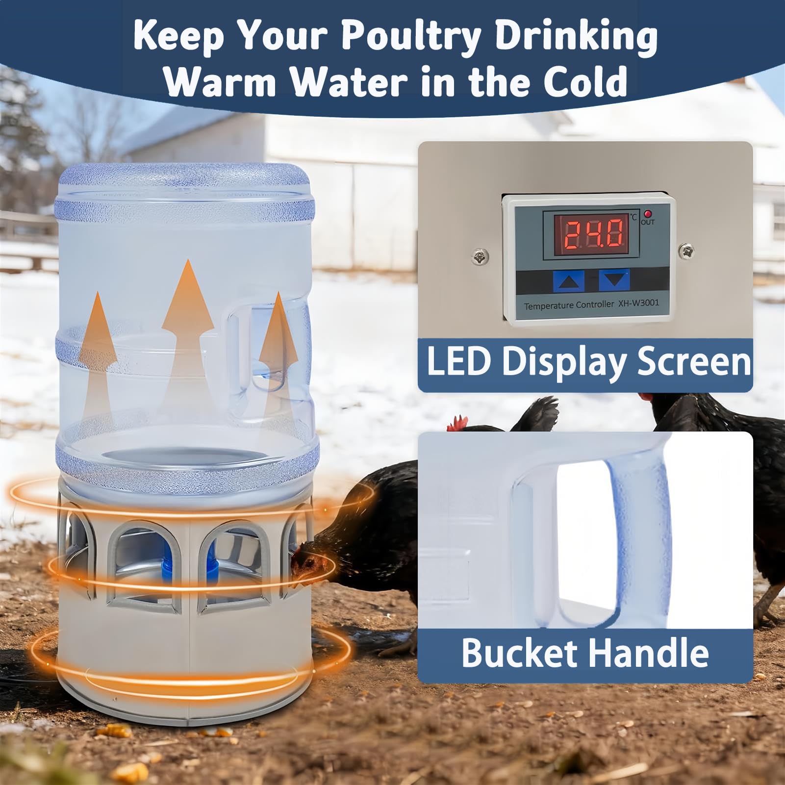 Calentador De Agua para Pollos, Bebedero Calefactado para Pollos De 80 W, con Temperatura Ajustable, Descongelador De Agua para Aves De Corral para El Invierno