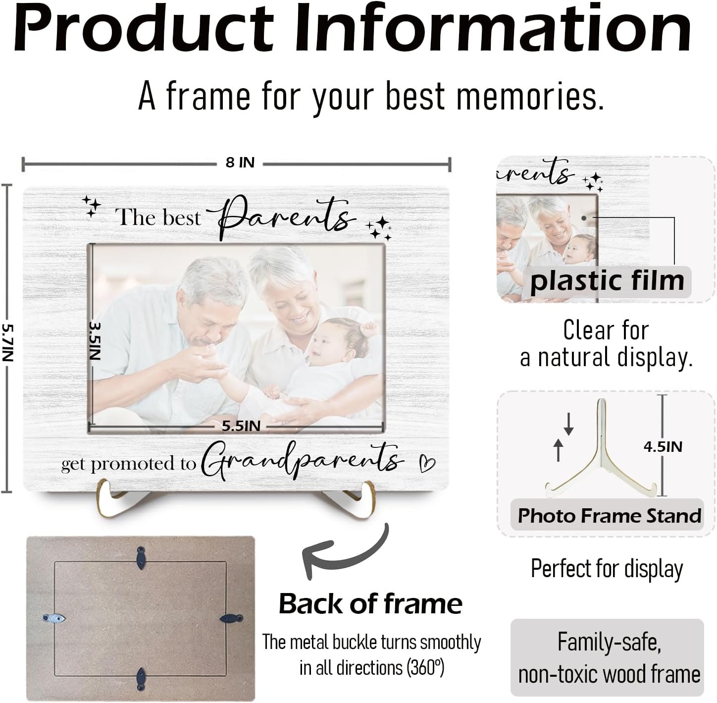 Promoted to Grandparents 4x6 Picture Frame, New Grandparent Gifts Photo Frame, Pregnancy Announcement for Grandparents Wall and Tabletop Display Picture Photo Frames for Home Bedroom Decor - Image 2