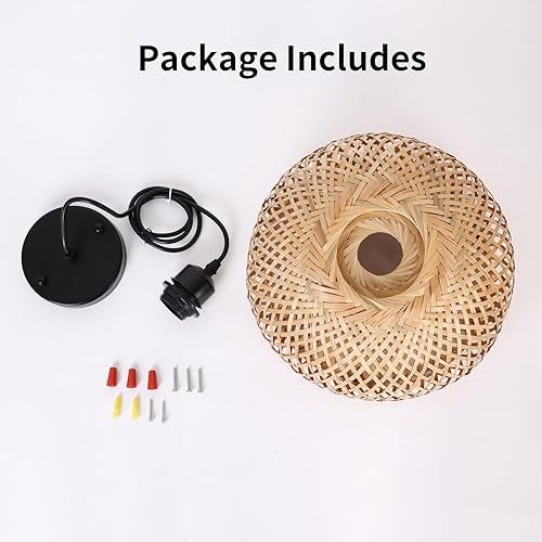Miniatura 9 de DELIPOP Lámpara colgante, lámpara colgante de ratán bohemio para colgar en el techo, lámpara de mimbre tejida de bambú para colgar en el techo para