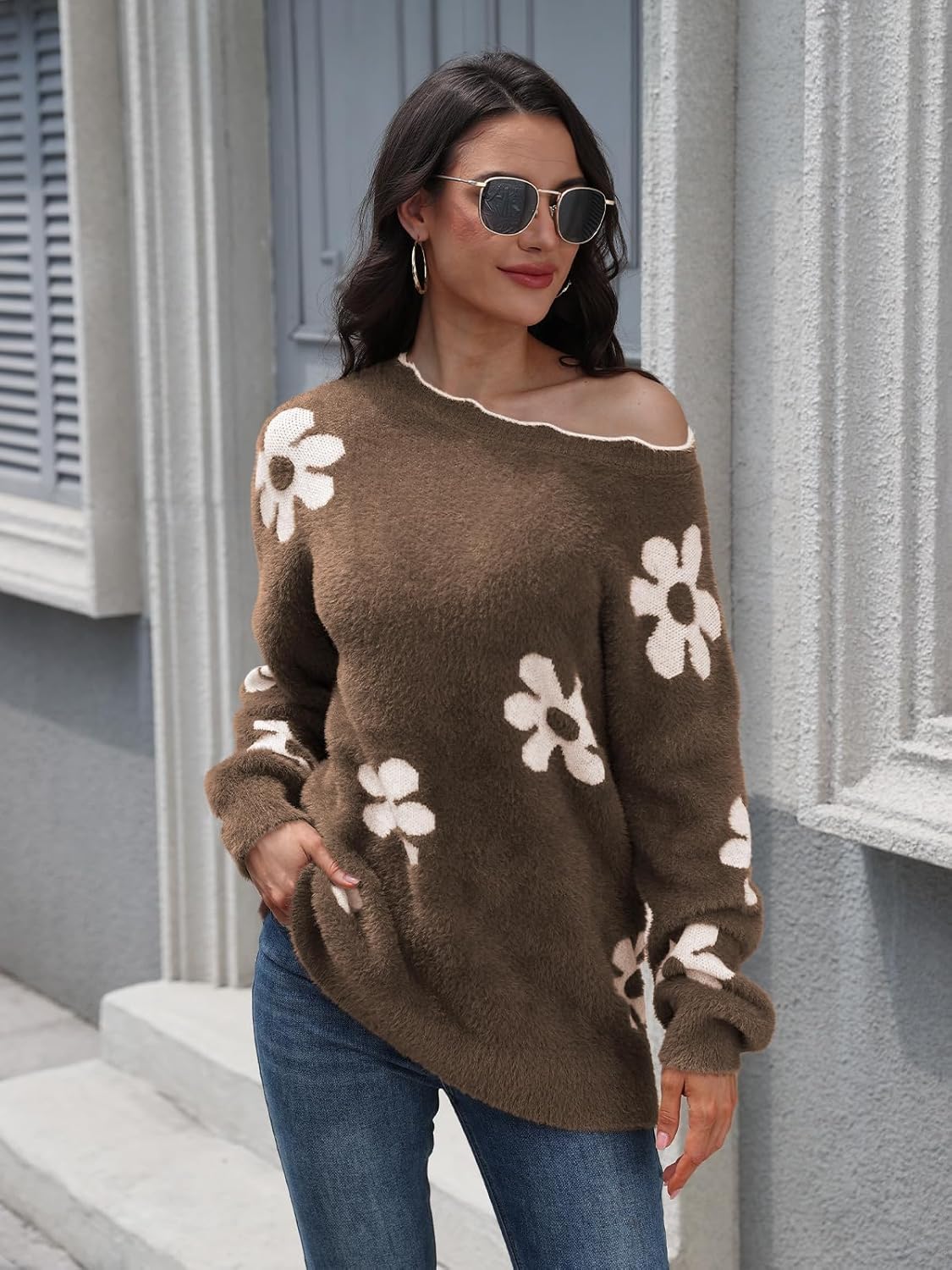 Women's Oversized Fuzzy Sweaters Long Sleeve Crew Neck Knit Soft Pullover Chunky Casual Fall Loose Jumper Top - Image 5