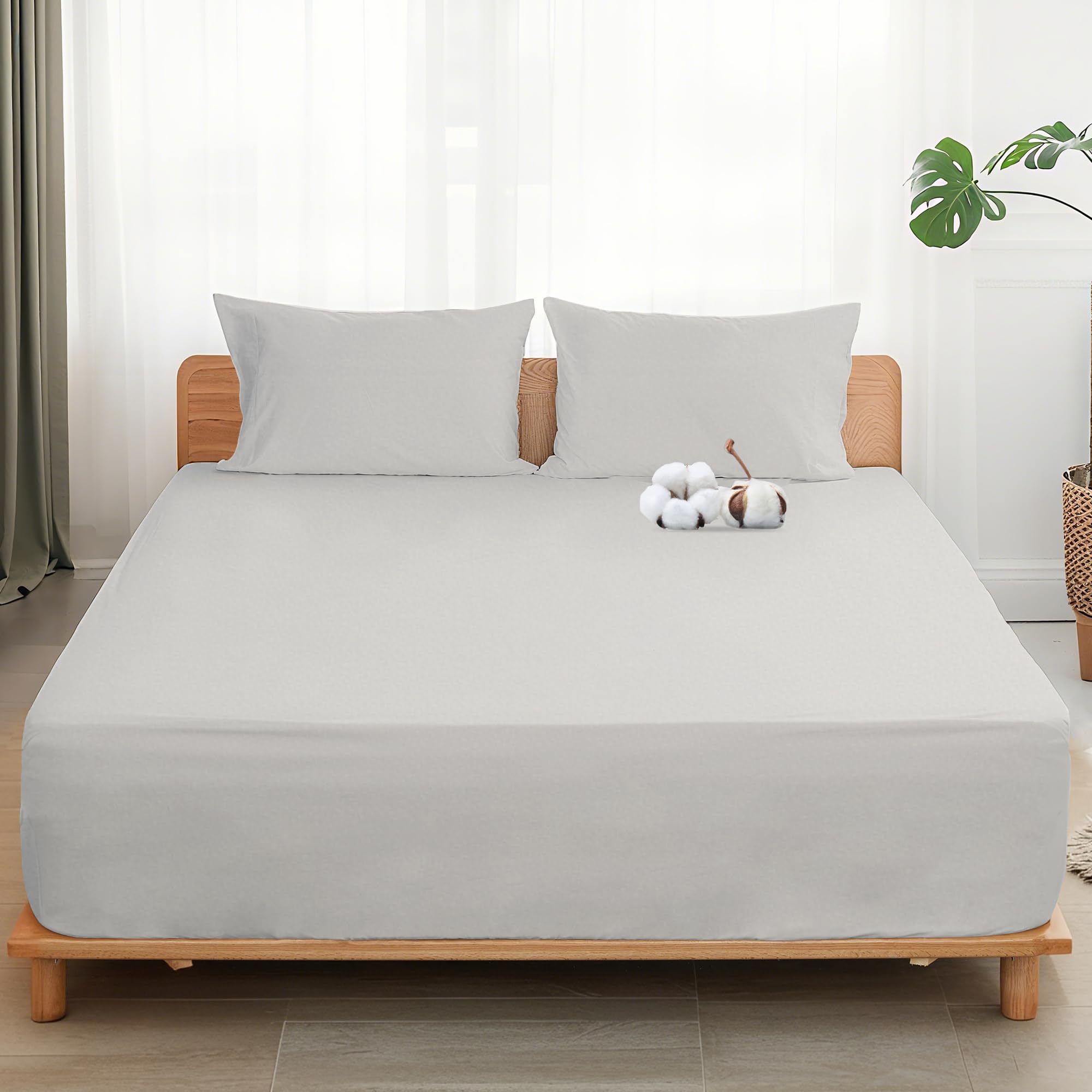 Sylvanora 100% Egyptian Cotton Fitted Sheet, 25cm Extra Deep Pocket with 4 Elastic Corner Straps
